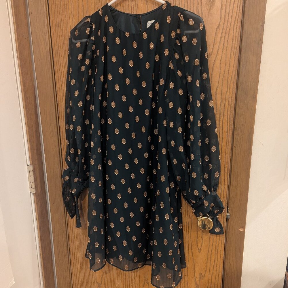 Calvin Klein Long Sleeves,‎ A-Line Style, Round Neckline, Green/Gold Dress 4P
